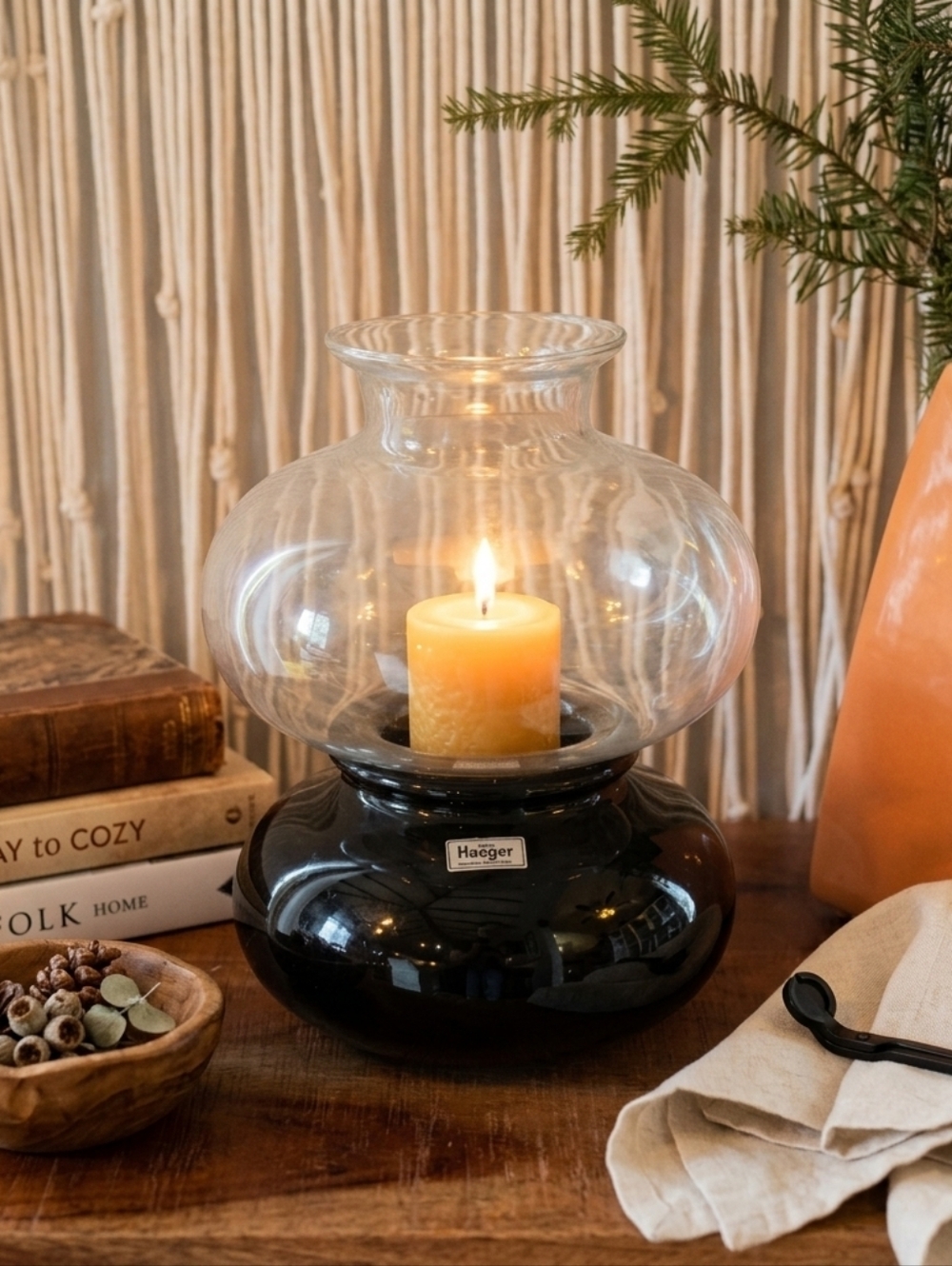 Haeger Black Ceramic & Glass Candle Lamp